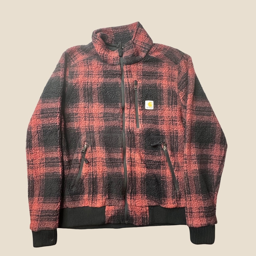 Carhartt Jacket Womens M 103913-R20 Red Black Plaid Sherpa Fleece Full Zip